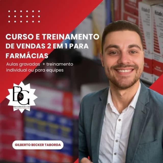Capa do curso Curso e Treinamento de Vendas 2 em 1 para Farmácias, de Gilberto Taborda