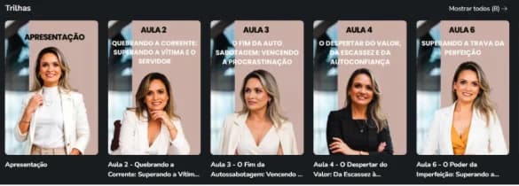 Exemplo de trilha de aulas com banners no estilo Netflix na área de membros da Hotmart