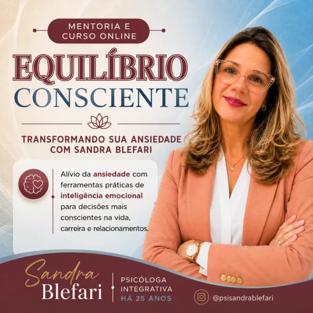 Capa do curso Equilíbrio Consciente: Transformando sua Ansiedade com a Sandra Blefari, de Sandra Blefari