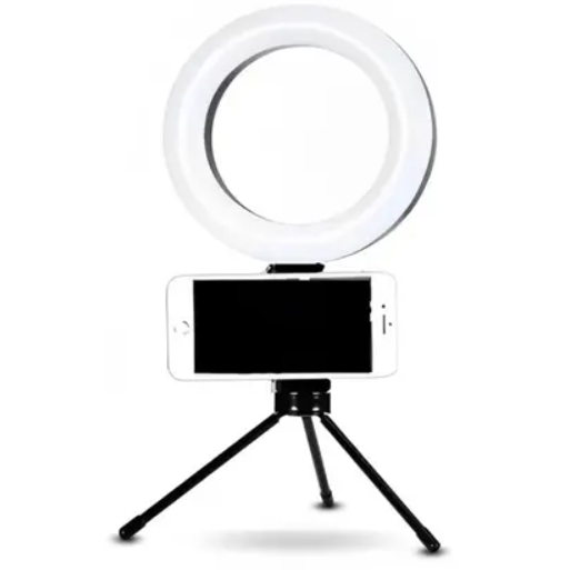 Ring Light de mesa com tripé.